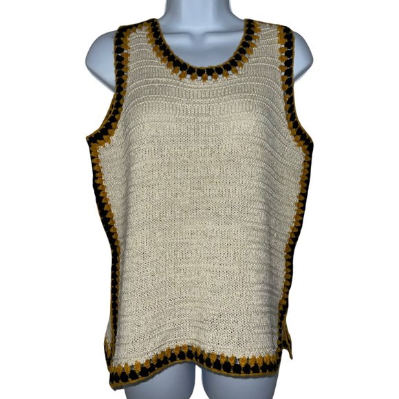 Boston Proper Sweaters - Boston Proper Cream Retro 70's Style Boho Bohemian Sleeveless Pullover Sweater S